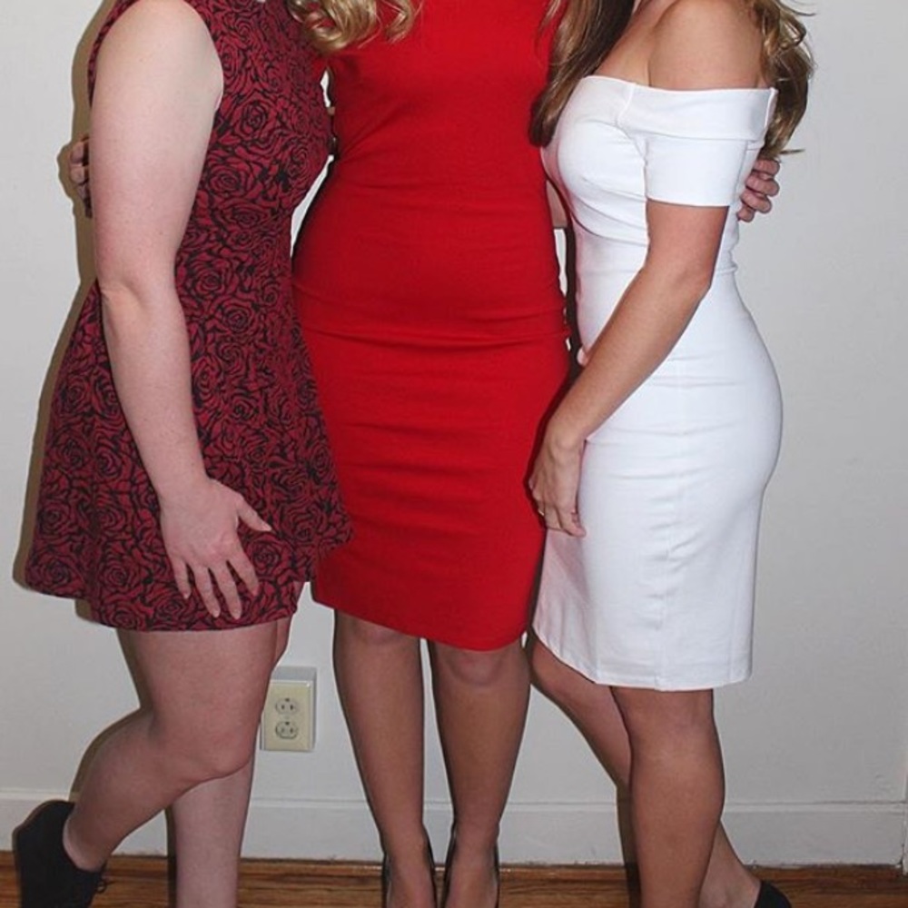 lulus thick body con off the shoulder dress